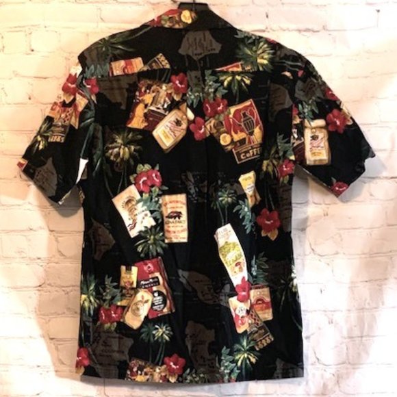Hilo Hattie Black Kona Coffee Theme Hawaiian Shirt - Size Small EUC - Picture 2 of 4